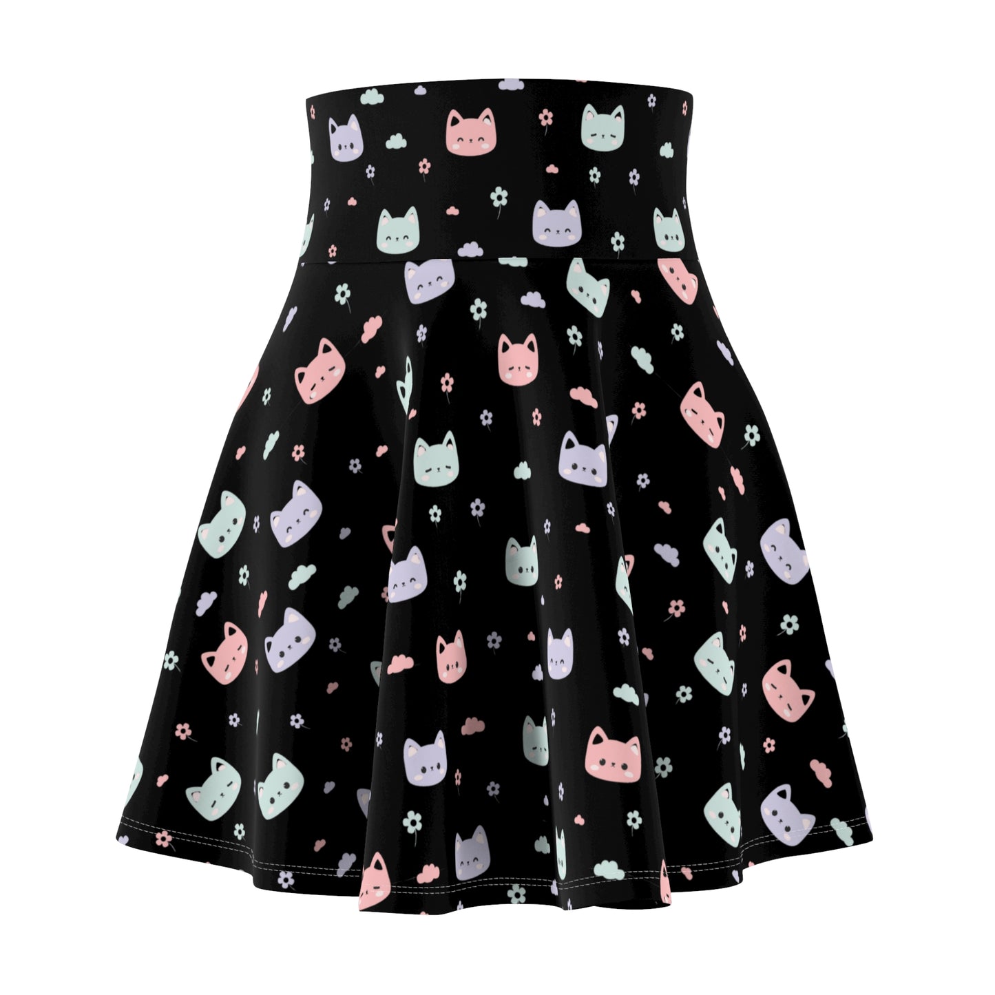 Cute Cat Faces Women's Skater Skirt, Pet Lover Pastel Goth