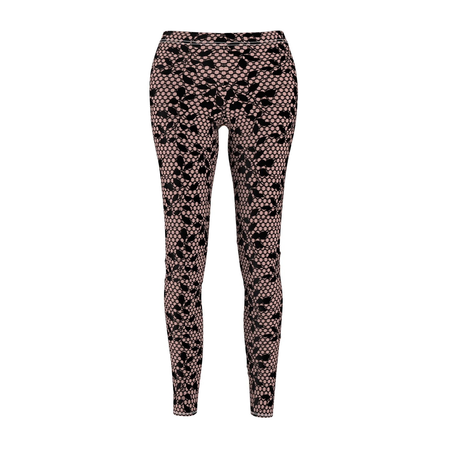 Leggings, Goth Fishnet, Black Lace Design over Flesh color Background