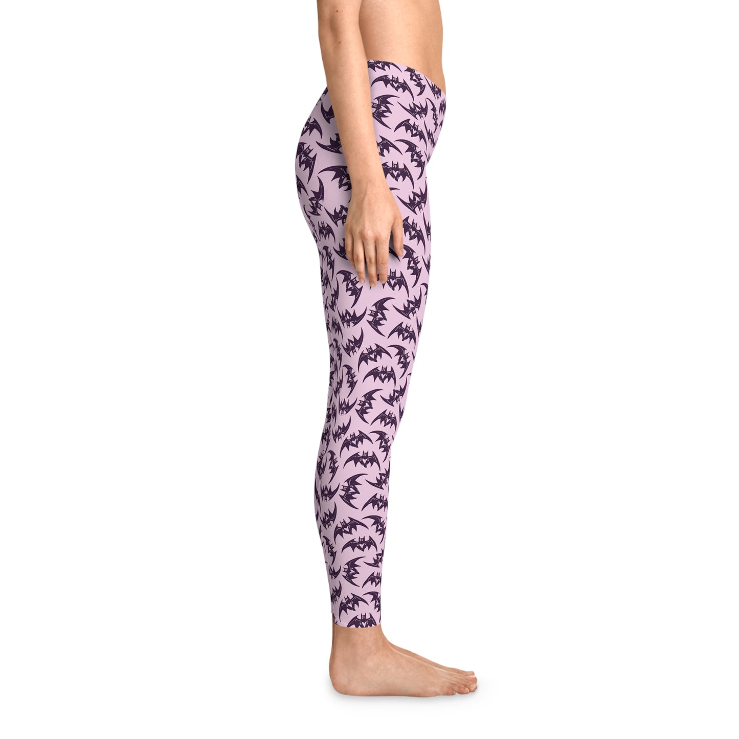 Stretchy Leggings - Pastel Goth Pink with Bats