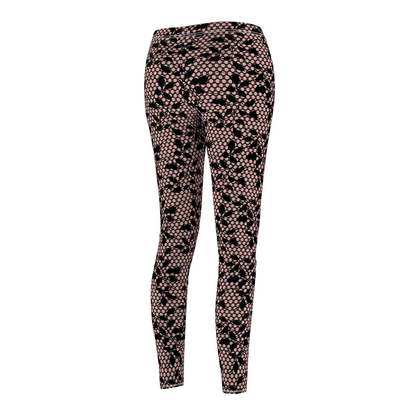 Leggings, Goth Fishnet, Black Lace Design over Flesh color Background