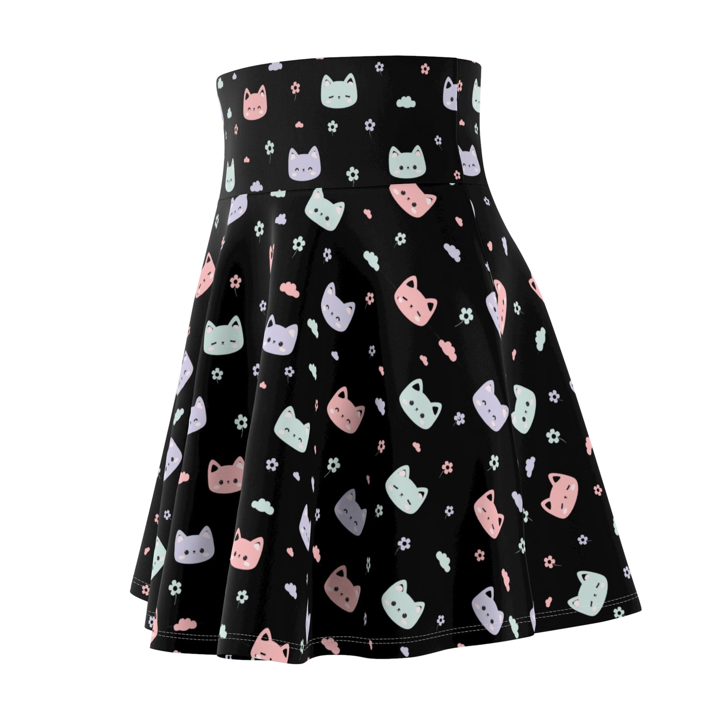 Cute Cat Faces Women's Skater Skirt, Pet Lover Pastel Goth