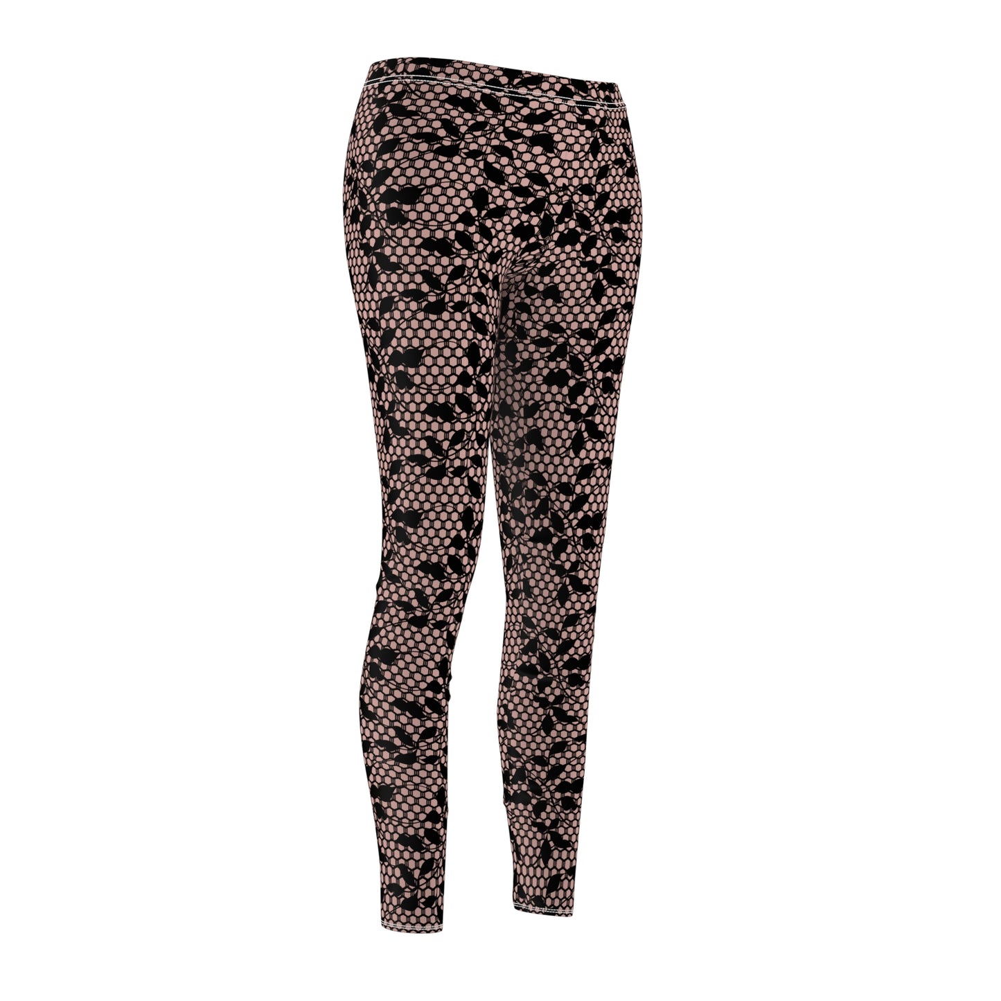 Leggings, Goth Fishnet, Black Lace Design over Flesh color Background