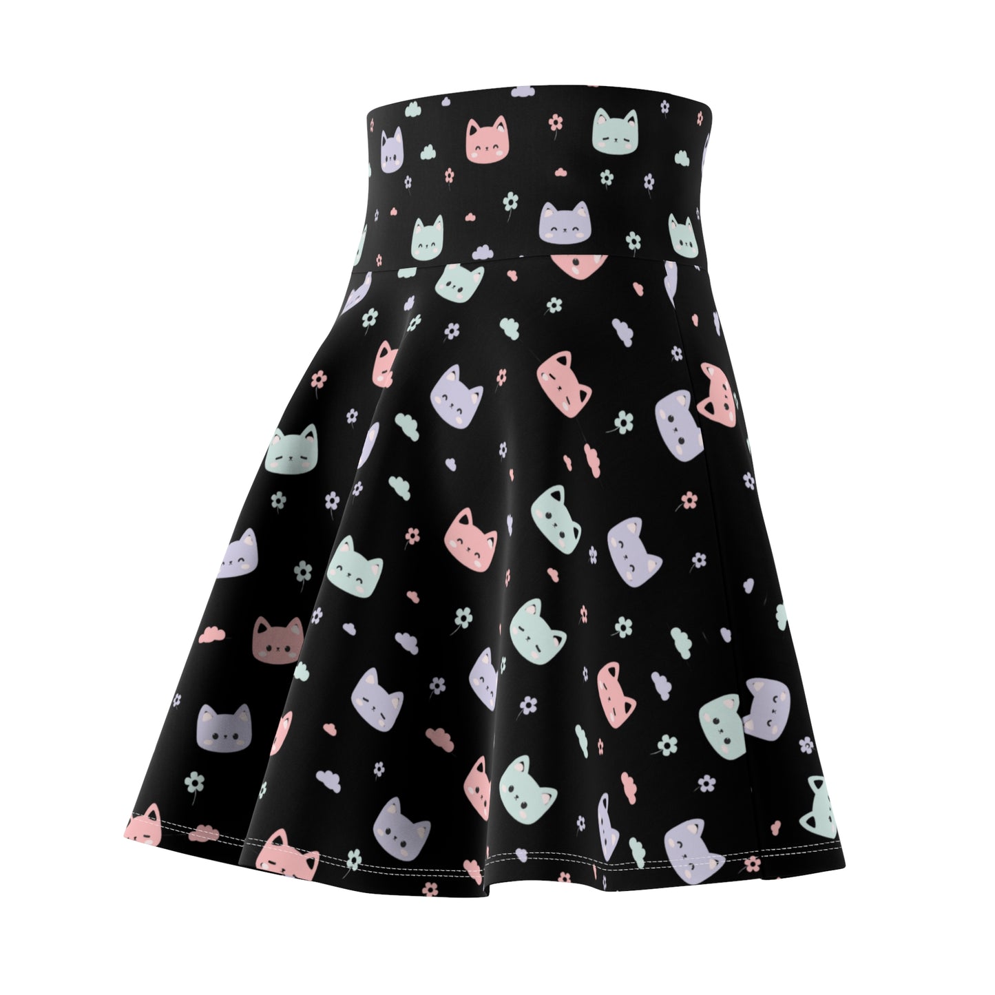 Cute Cat Faces Women's Skater Skirt, Pet Lover Pastel Goth