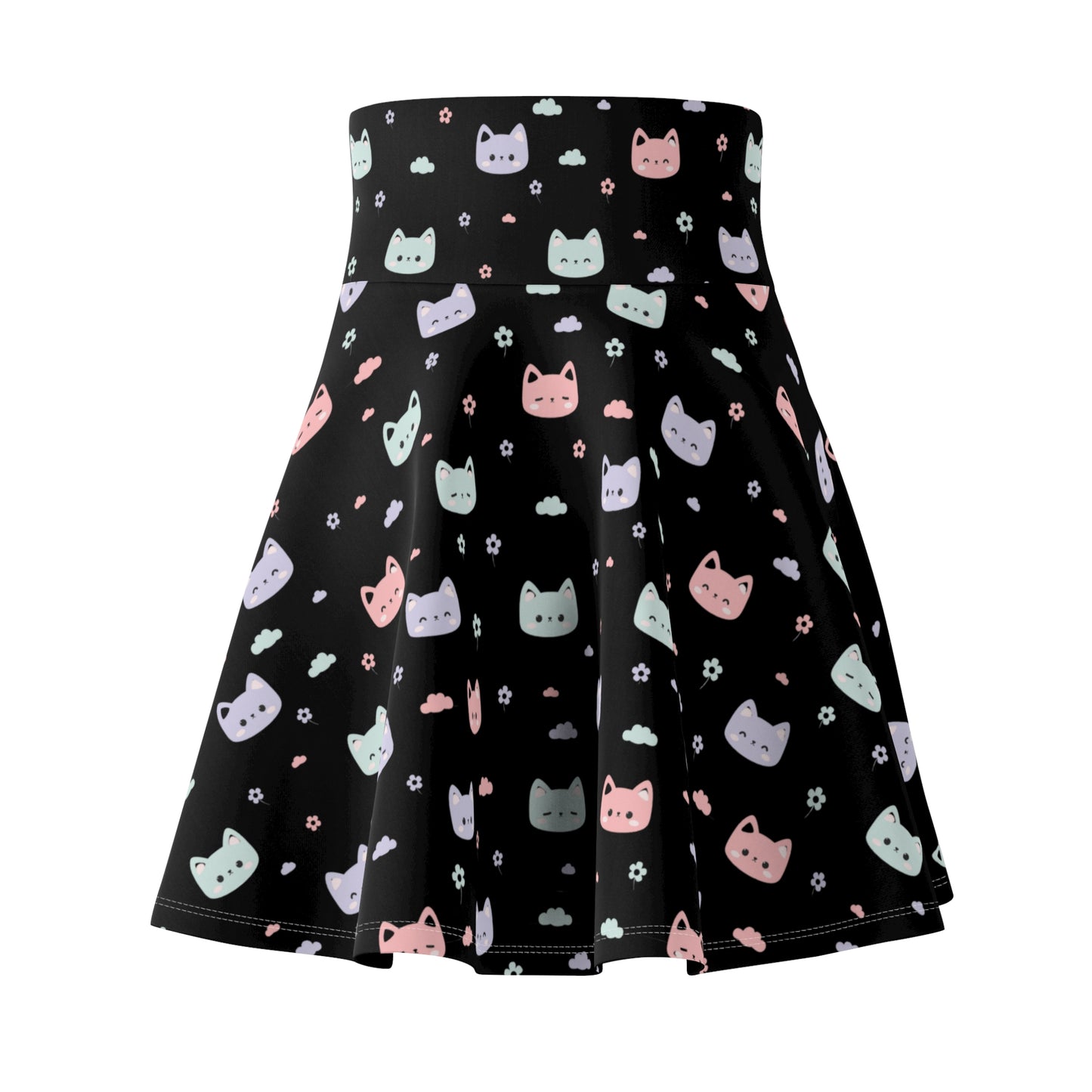 Cute Cat Faces Women's Skater Skirt, Pet Lover Pastel Goth