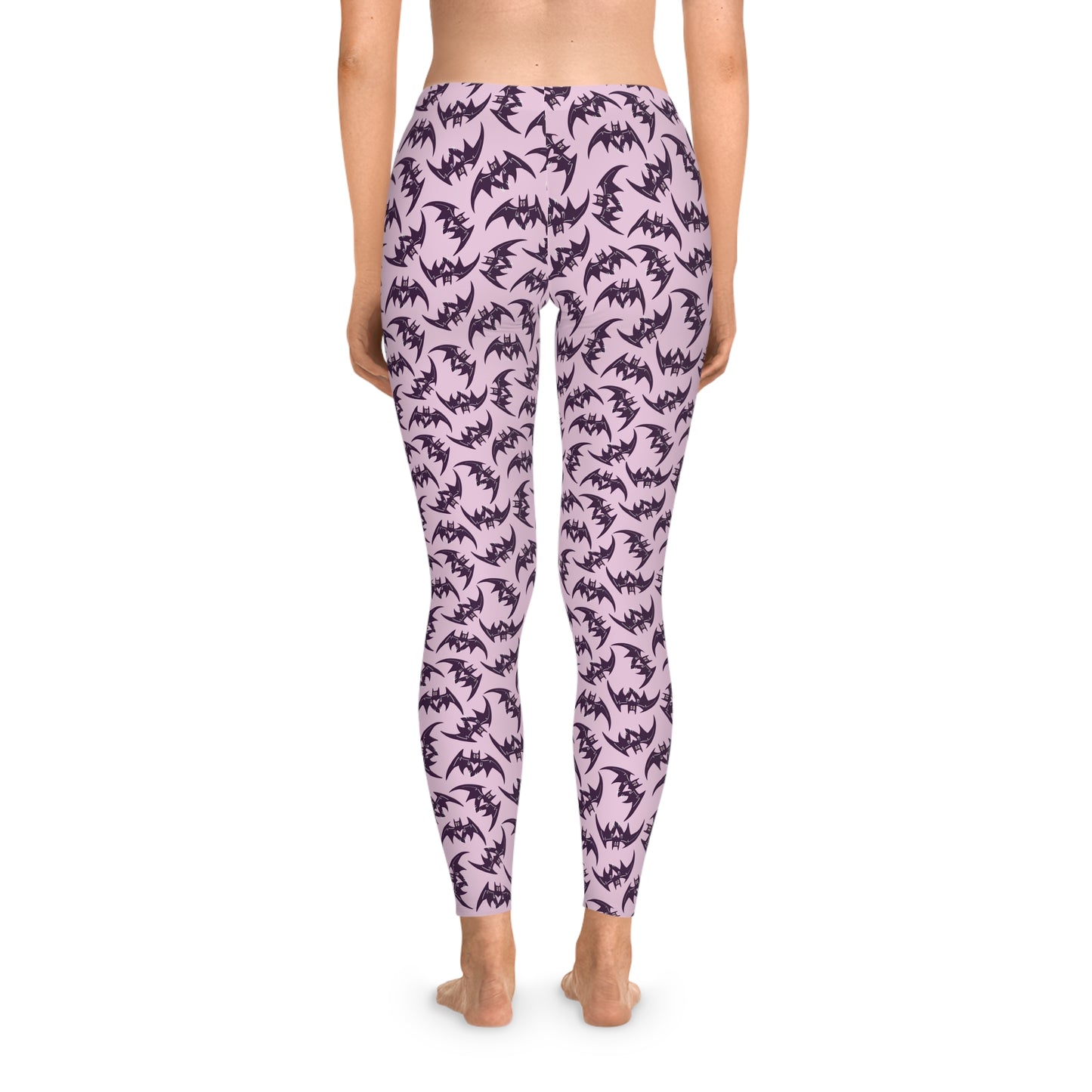 Stretchy Leggings - Pastel Goth Pink with Bats