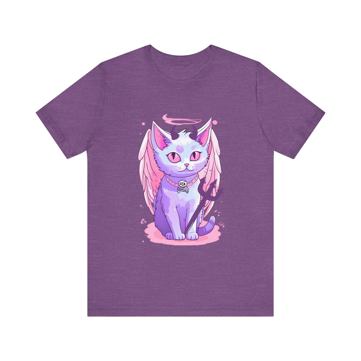 Pastel Goth Cute Angelic Cat With Angel Wings, horns and Pitchfork  Unisex Tee Alternative Clothing for the Pastel Goth,