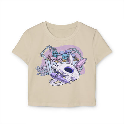 Skull Bunny Graphic Baby Tee for Women, Cute Grunge Style, Perfect for Halloween, Casual Wear, Music Festivals, Unique Gift