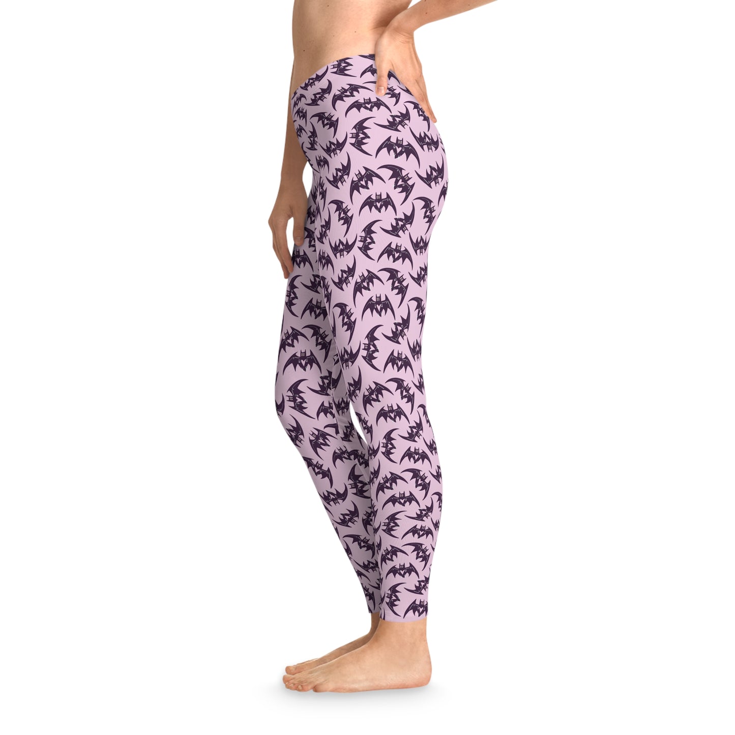 Stretchy Leggings - Pastel Goth Pink with Bats