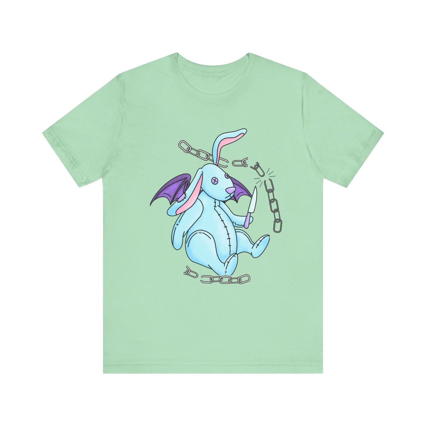 Pastel Goth Cute Dragon Bunny Tee Alternative Clothing, Cute Rabbit With Knife Cutting Chains Graphic  Empowerment