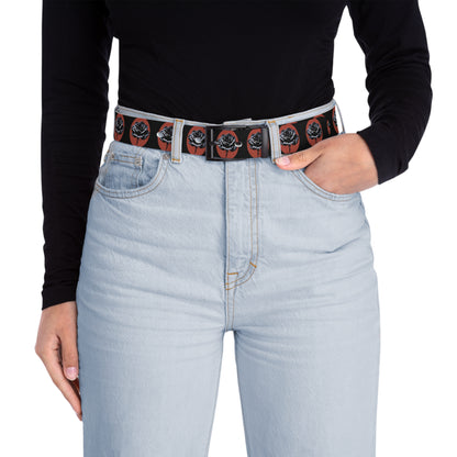 Statement Graphic Belt - Romantic Goth Aesthetic Floral Design for Casual Style