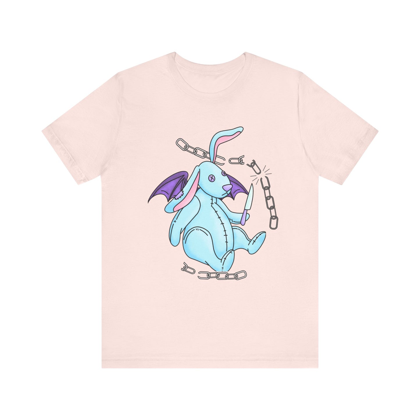 Pastel Goth Cute Dragon Bunny Tee Alternative Clothing, Cute Rabbit With Knife Cutting Chains Graphic  Empowerment