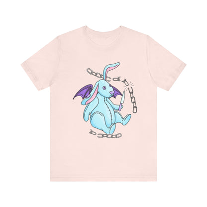 Pastel Goth Cute Dragon Bunny Tee Alternative Clothing, Cute Rabbit With Knife Cutting Chains Graphic  Empowerment