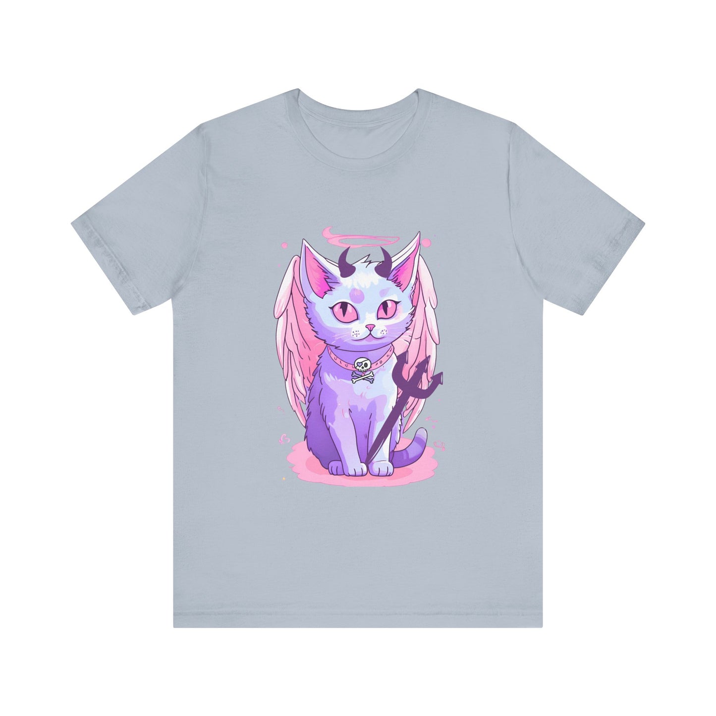 Pastel Goth Cute Angelic Cat With Angel Wings, horns and Pitchfork  Unisex Tee Alternative Clothing for the Pastel Goth,