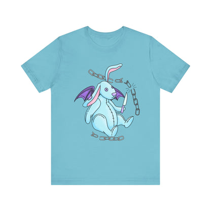 Pastel Goth Cute Dragon Bunny Tee Alternative Clothing, Cute Rabbit With Knife Cutting Chains Graphic  Empowerment