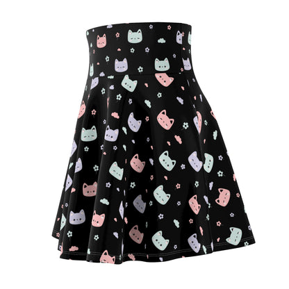 Cute Cat Faces Women's Skater Skirt, Pet Lover Pastel Goth