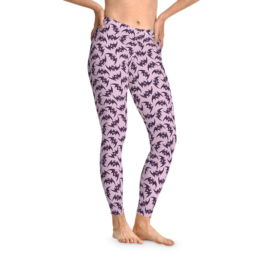 Stretchy Leggings - Pastel Goth Pink with Bats