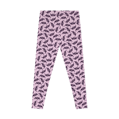 Stretchy Leggings - Pastel Goth Pink with Bats