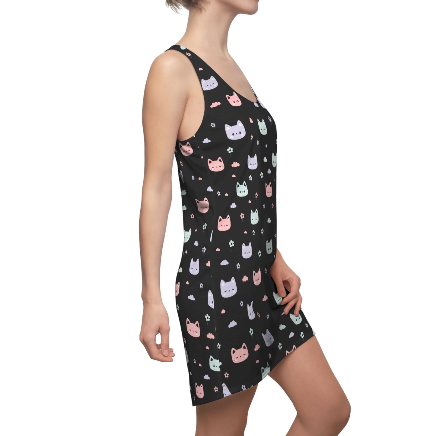 Racerback Dress Cute Cat Head Pastel Goth Graphic