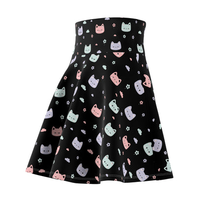 Cute Cat Faces Women's Skater Skirt, Pet Lover Pastel Goth