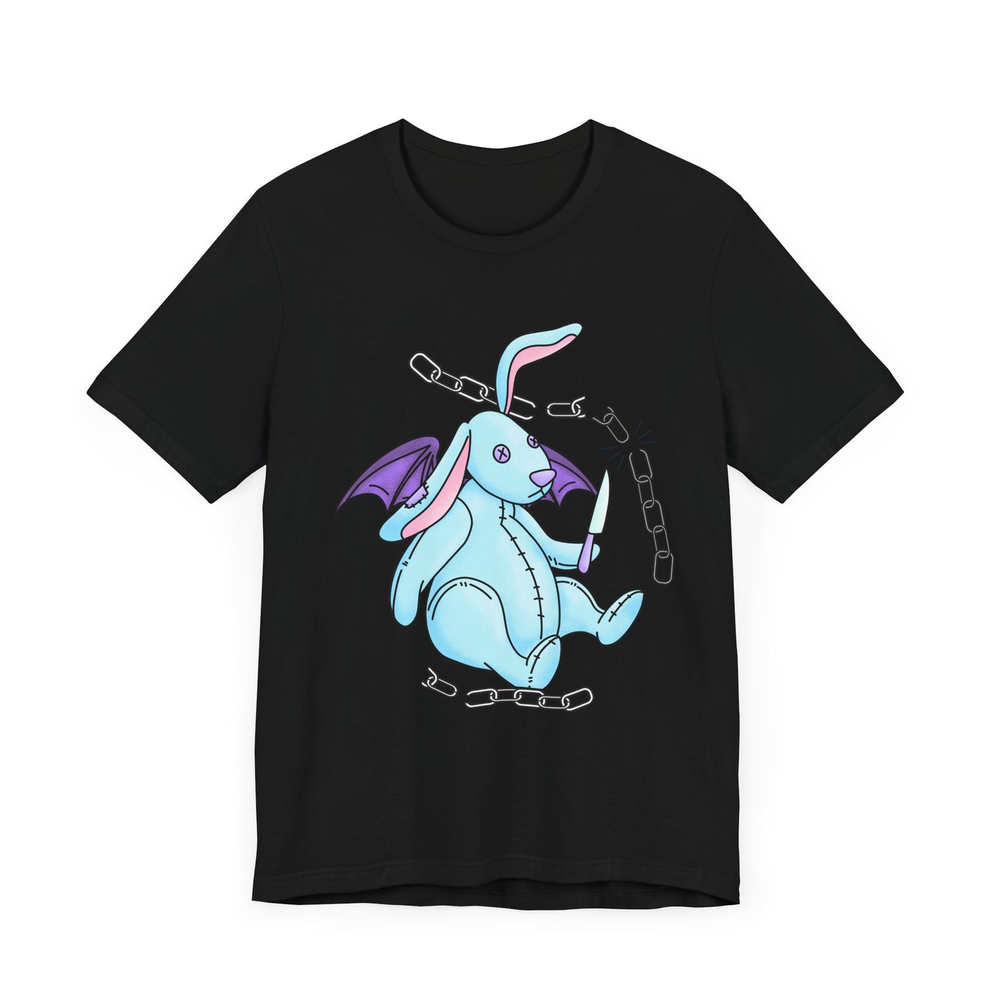 Pastel Goth Cute Dragon Bunny Tee Alternative Clothing, Cute Rabbit With Knife Cutting Chains Graphic  Empowerment