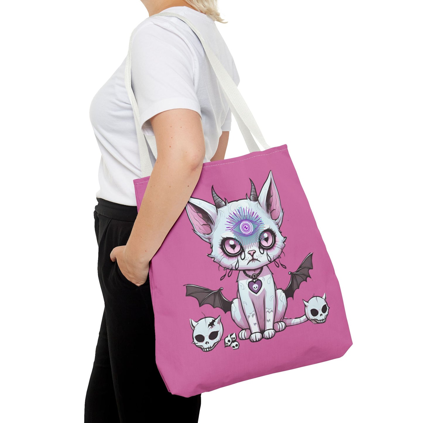 Pastel Goth Cat Tote Bag Vyxie the Cat Mystical 3rd Eye Design