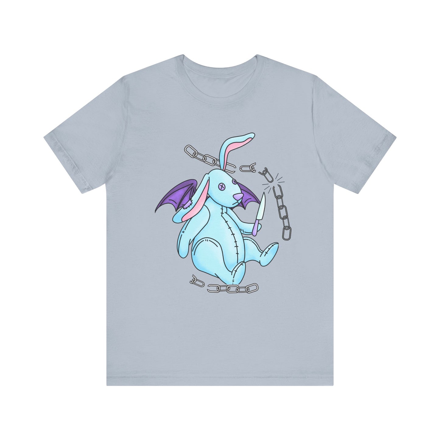 Pastel Goth Cute Dragon Bunny Tee Alternative Clothing, Cute Rabbit With Knife Cutting Chains Graphic  Empowerment