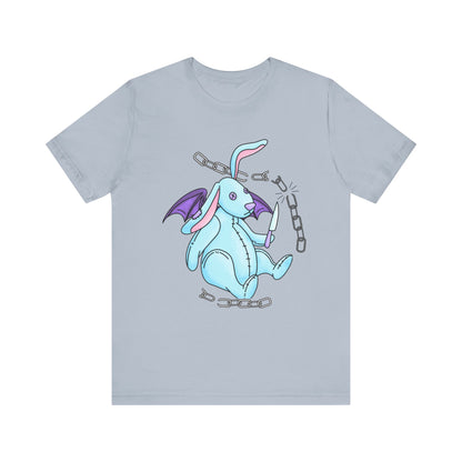 Pastel Goth Cute Dragon Bunny Tee Alternative Clothing, Cute Rabbit With Knife Cutting Chains Graphic  Empowerment