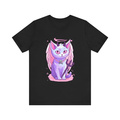 Pastel Goth Cute Angelic Cat With Angel Wings, horns and Pitchfork  Unisex Tee Alternative Clothing for the Pastel Goth,