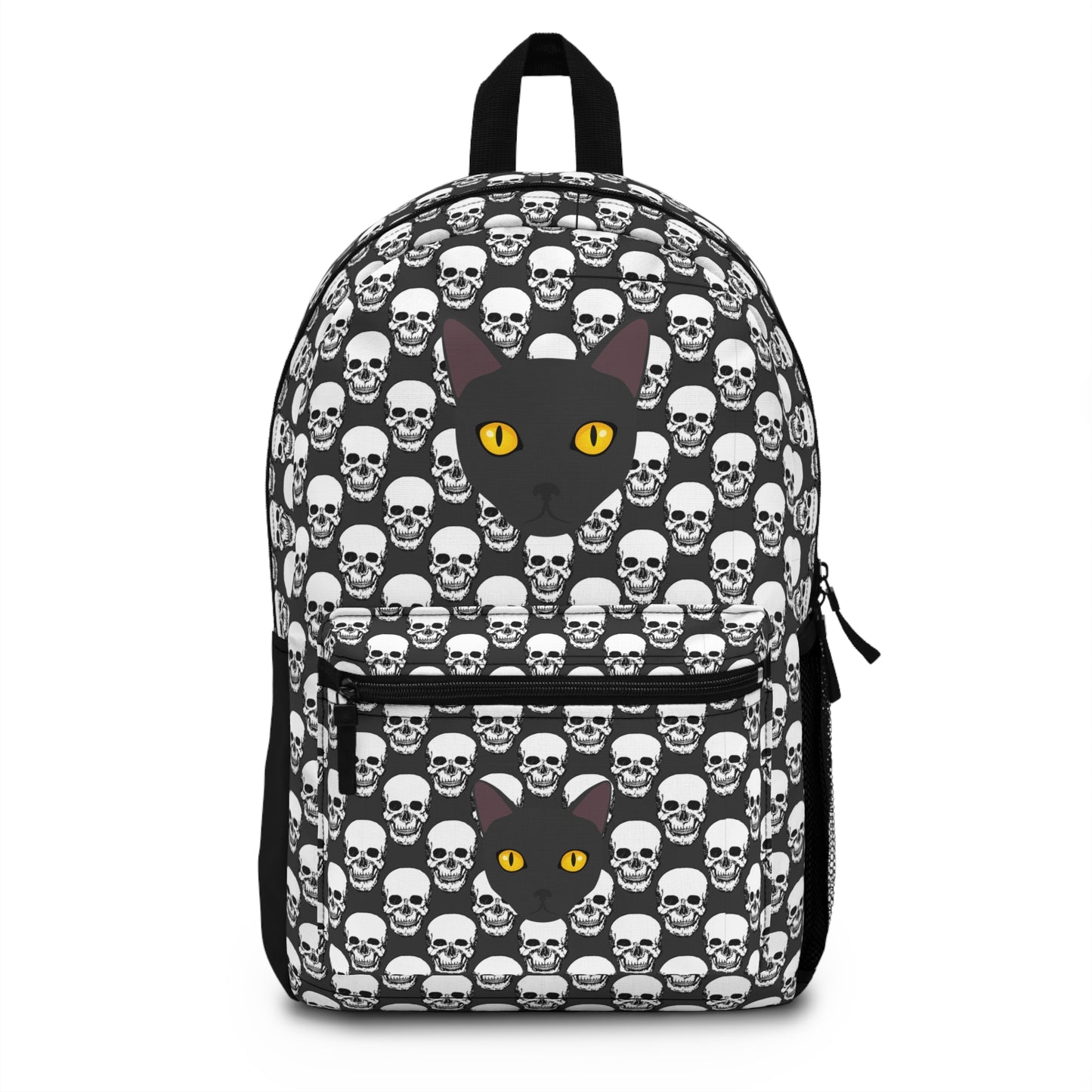 Gothic skull pattern backpack with black cat