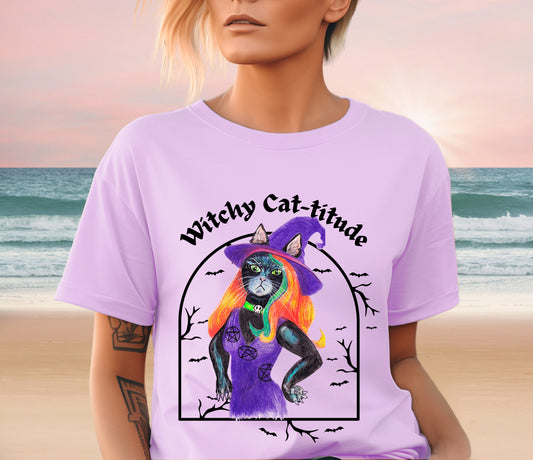 Witchy Cat-titude — Hexa Tee (Mixed Media)