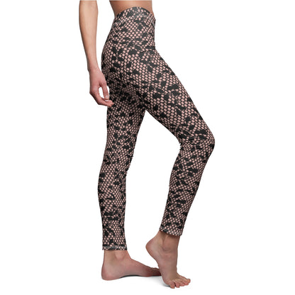 Leggings, Goth Fishnet, Black Lace Design over Flesh color Background Leggings, Looks Like Stockings, Wear with Oversized Shirts or Dress,