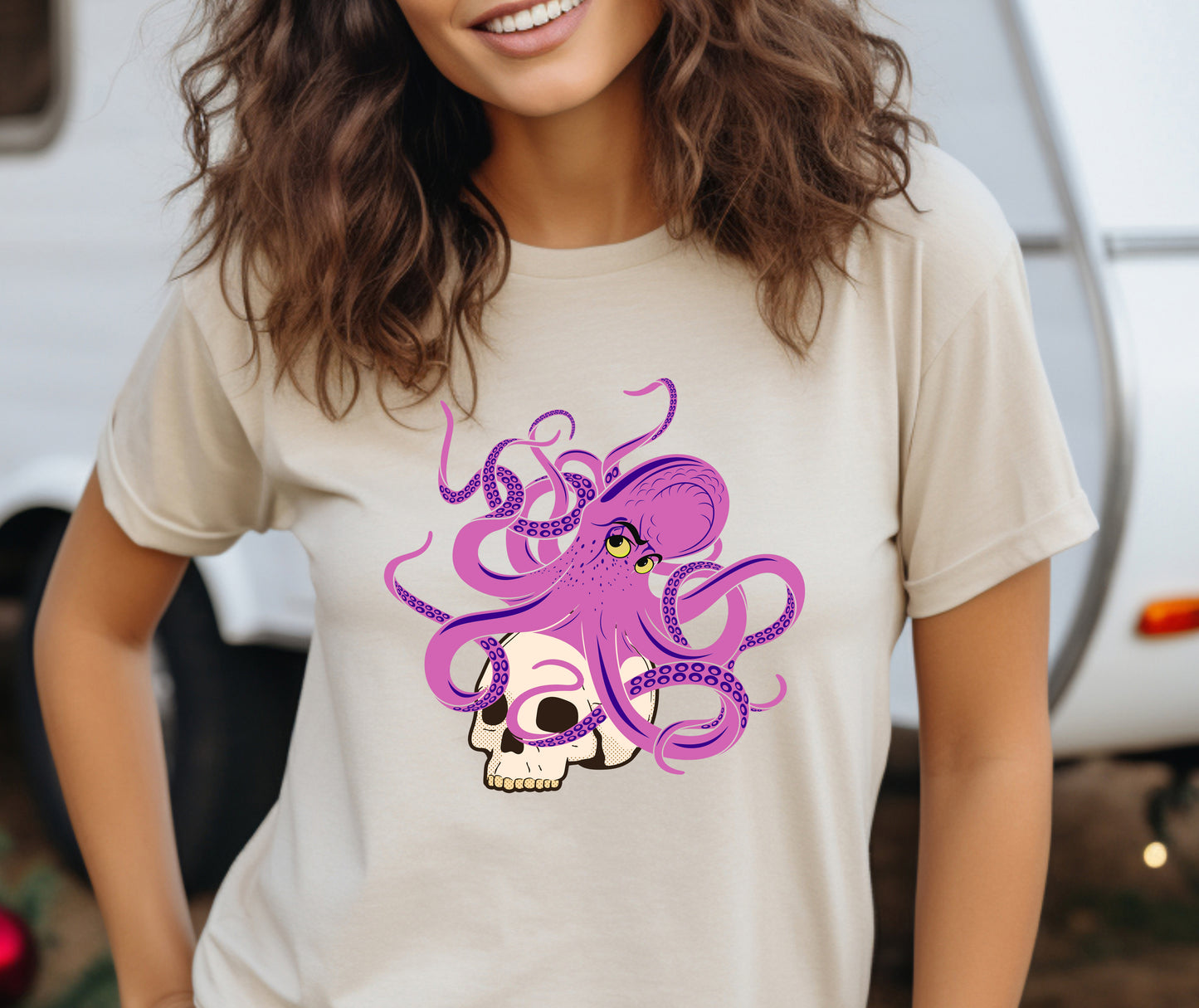 Pastel Goth Octopus Fights Back With The Skull Monster Unisex Tee, Alternative Clothing, Cute Edgy Aesthetic, Summer T-Shirt, Graphic Tee